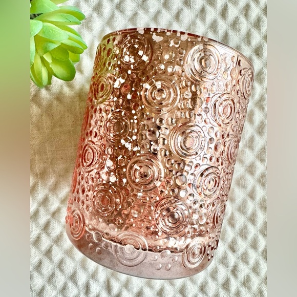New Large Rose Gold Mercury Glass Circles & Spheres Pattern Candle Holder 4” - Picture 2 of 6